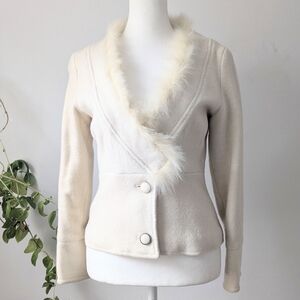 Marc Jacobs Thick Wool Blend Stylish Short Jacket In Cream With Fur Trim